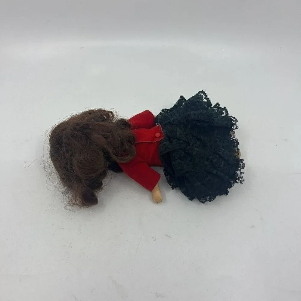 Vintage Spanish Dancer Girl Doll Light Brown Hair Red Black Lace‎ Ruffle Dress